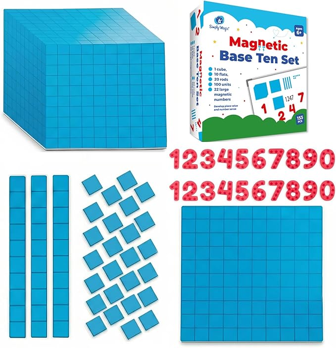 153 PCS Jumbo Magnetic Base Ten Blocks - Place Value Blocks - Math Manipulatives K-3 for Elementary Classroom, Number Blocks, Math Counters for Kids, Counting Cubes, Base 10 for 1st 2nd 3rd Grade