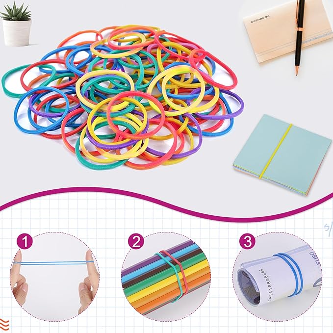 350 Pcs Colored Paper Clips Assorted Sizes and Binder Clips, Paper Clamps Rubber Bands Push Pins Teacher Supplies for Classroom Office Desk Essentials