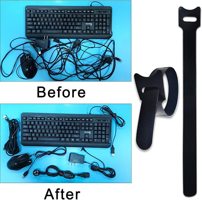 100pcs Reusable Cable Ties 7.8 In |Adjustable Cord Straps&Wire Wraps|Hook and Loop Cable Management Organizer