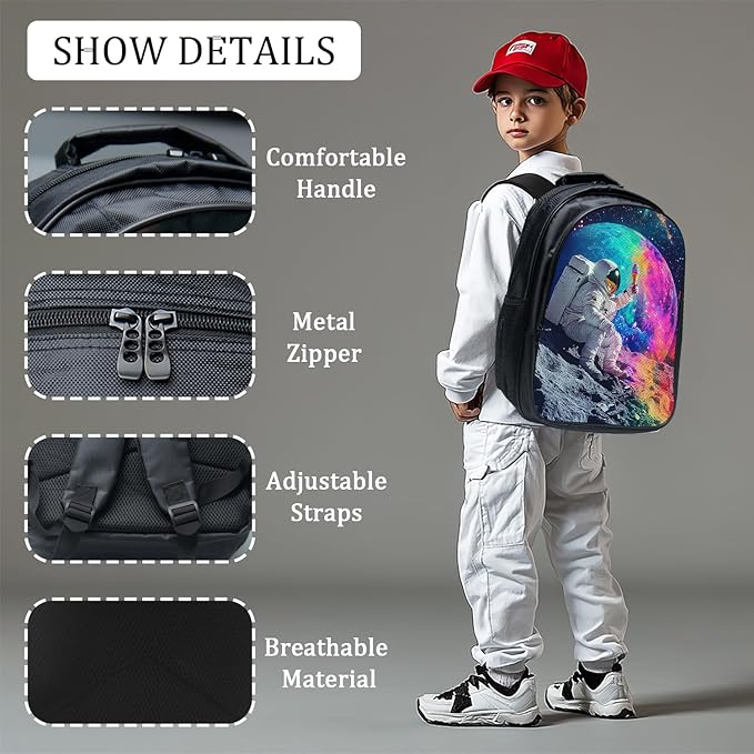 Astronaut Backpack Set 3 Piece School Bags and Lunch Box with Pencil Case Galaxy Space Astronaut Bookbag Set for Toddler Kids Girls Boys Teens Kindergarten Elementary Middle