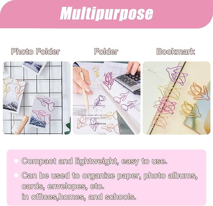 80 Pcs Cute Flower Paper Clips Set, Floral Paper Clips for Office Supplies Organization (Flower Shape 1)