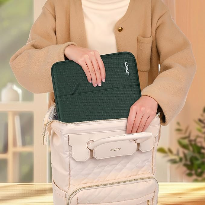 MOSISO Laptop Case 13.3 inch, 13-13.3 inch Laptop Sleeve Compatible with MacBook Air/Pro 13/Pro 14 M5 M4 M3 M2 M1, HP Dell ASUS Lenovo,Polyester Vertical Computer Sleeve Bag with Pocket,Midnight Green