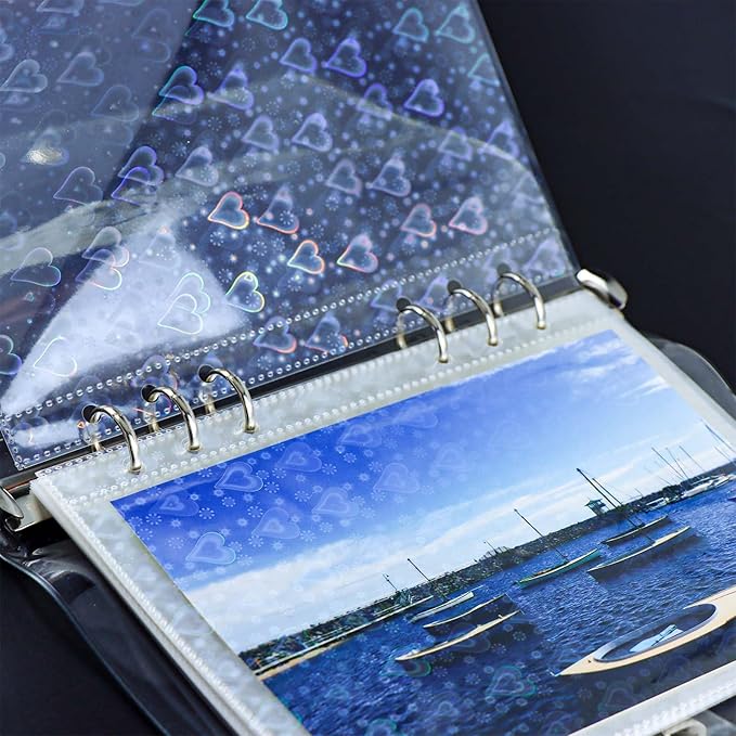 A5 Photocard Sleeves 20pcs Sheet Protectors 5.2'' x 7.5'' 1 Pocket Love Flashing Clear Picture Card Insets PP Photo Album Refill Pages for 6 Ring Binder (Love Flashing, A5-1Pocket)