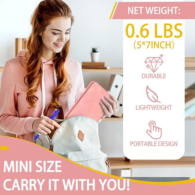 6 Sides Dry Erase Notebook Portable Whiteboards Notebook Small Reusable College Ruled Lined Board Folding Mini Travel Dry Erase White Board for Office Study(Pink,A6: 5 x 7 Inches)