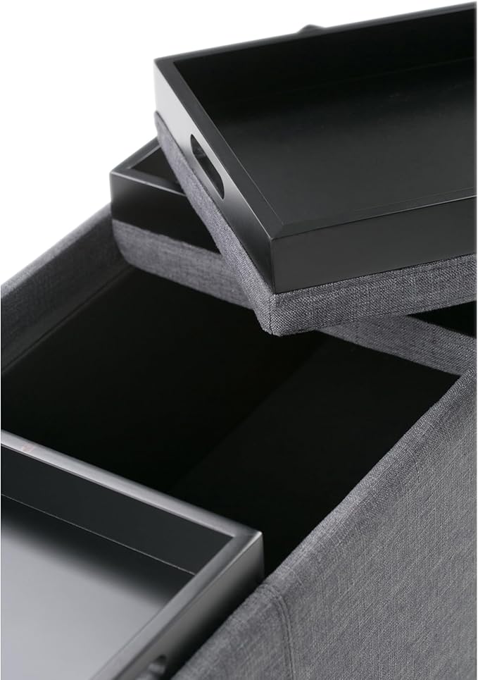 SIMPLIHOME Avalon Storage Ottoman - 42 inch Wide Upholstered Linen Look Fabric Rectangular Flip-Top Ottoman in Slate Grey, Contemporary Coffee Table Ottoman for Living Room with Hidden Storage