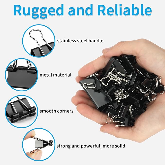 180Pcs Small Binder Clips, Assorted Sizes Mini Binder Clips, 6 Sizes Clips Office Supplies, Paper Clamps, Binder Paper Clips for Office Supplies Home School Food DIY