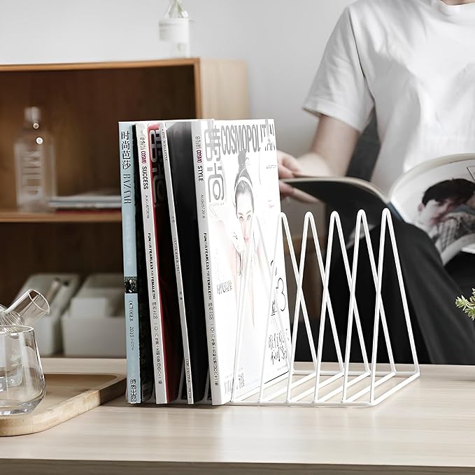Sooyee 2 Pack 9 Slot White Magazine Holder,Desktop File Sorter Organizer Triangle Bookshelf Decor Home Office