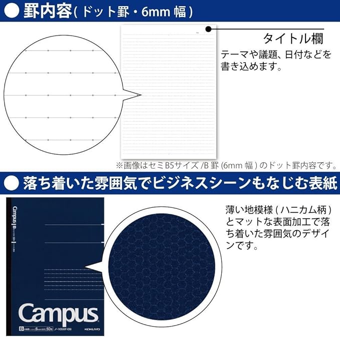 KOKUYO Campus Pre-Dotted Notebook, A5-dotted 6 mm Rule - 30 Lines X 50 Sheets - 100 Pages, Pack of 3 Dark Blue