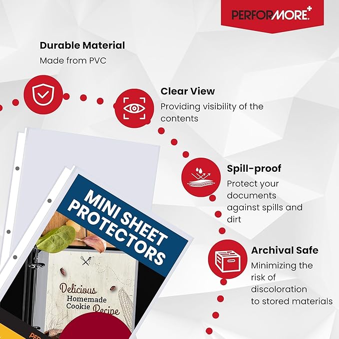 Officewerks Heavyweight Clear Mini Sheet Protectors Holds 5.5 x 8.5 Inch Sheets, Fits a 3-Ring Binder, Crystal Clear and Acid-Free with Reinforced Holes, Top Loading, Archival Safe (50 Pack)