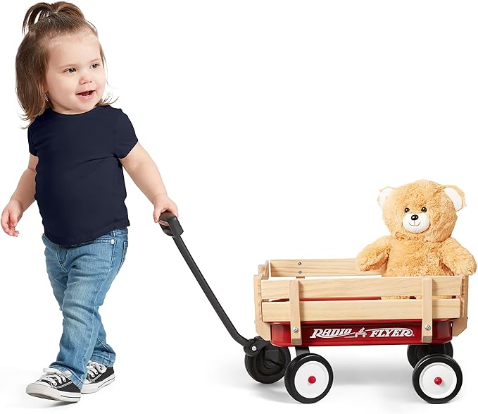 Radio Flyer 19 Inch Miniature Wagon Small Toy Rolling Cart for Ages 1.5+ Indoor Outdoor Play Baby Shower Decor Display Prop and Interactive Play with Bear