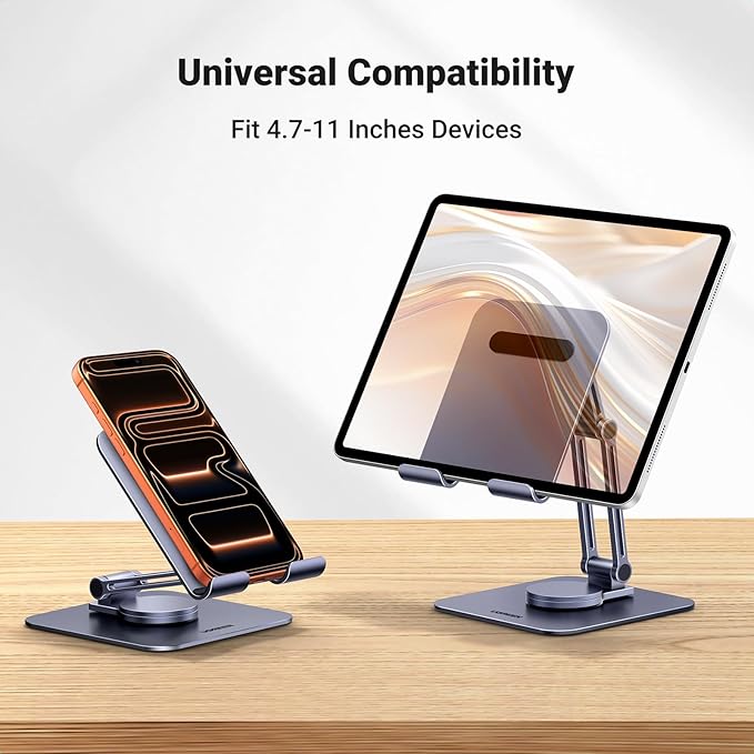 UGREEN Tablet Stand for Desk Swivel with 360° Rotating Base Tablet Holder Aluminum Portable Stand Adjustable Home Office Accessories Compatible with iPad Pro 11 Air Mini 6 5 Grey