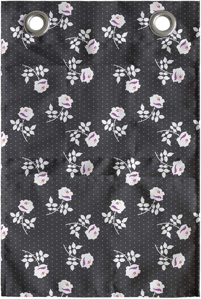 Ambesonne Floral Hanging Pocket Organizer, Flower Silhouettes on a Background of Mini Polka Dots, Printed Polyester Storage Bag with Pockets, 14" x 20", Dark Taupe Grey Fuchsia