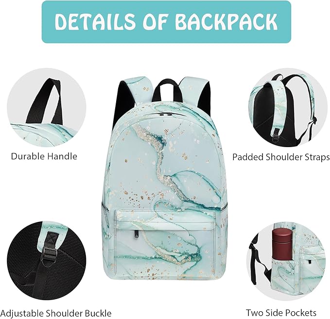 Marble 3PCS Backpack for Boys Girls, Kids Back to School Backpack Set with Lunch Box Pencil Case, 17 Inch Lightweight Bookpack 3 in 1 Set for Teens Elementary Middle High School Students