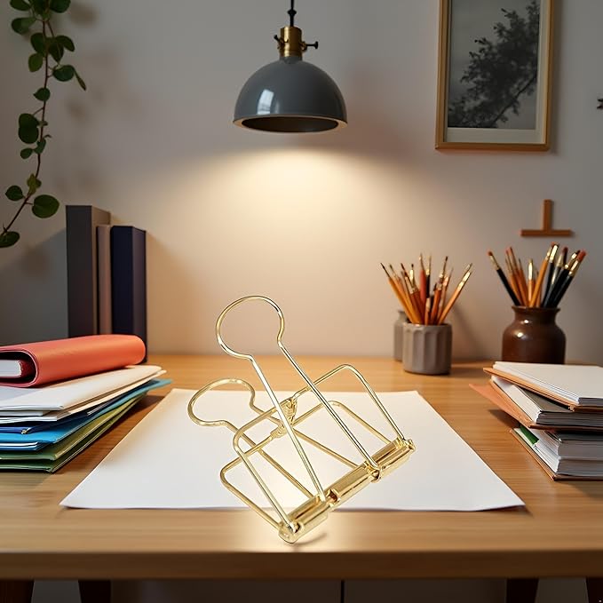 4Pcs Golden Hollow Out Long Tail Wire Binder Clips Paper Binder Clip Large 51mm Binder and Paper Clips Small in Size and Light in Weight,Clips, Clamps and Rings,Clips, Clamps and Rings