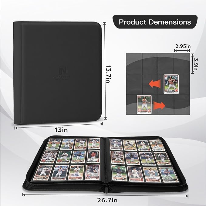 Premium Card Binder 12 Pocket for 720 Pockets Trading Card Binder, PU Zipper Card Collection Album, Book Holder for MTG, TCG, Game Cards, Sports Cards(Black)