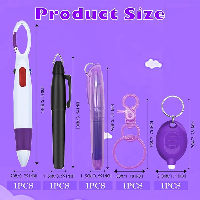 Nurse Pen Set, Badge Reel Pen Include Highlighter, Permanent Marker, LED Keychain Flashlight, Ballpoint Pen, and Nursing Keychain Clip (Purple)