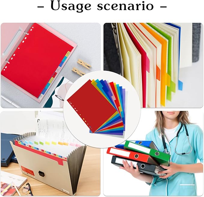 48 Tab Binder Dividers 3 Ring Plastic Binder Dividers with Tabs, Multicolor Notebook Dividers for 2/3/4/11 Ring Binders, Letter Size (8.2×11.6 Inch)