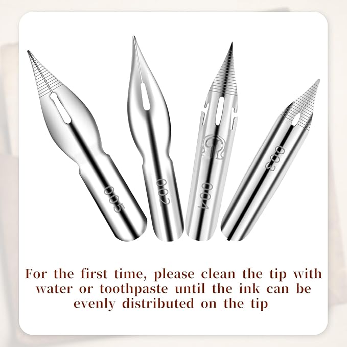 14 Pcs Calligraphy Nibs Dip Pen Nibs Holders with Comic Wooden Drawing Pens Holder with Stainless Steel Nib, Oblique Calligraphy Dip Pens Set Fluid Writer Pen for Writing, Painting, Signing, Sketch