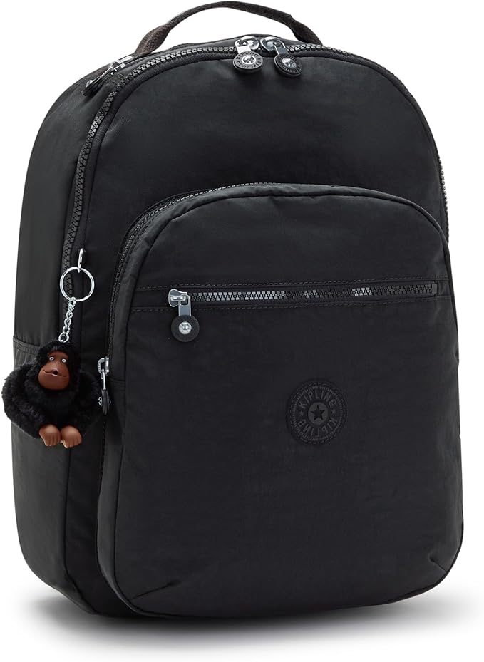 Kipling Women's Seoul 15" Laptop Backpack, Durable, Roomy with Padded Shoulder Straps, Built-In Protective Sleeve, Black Tonal Cu, 12.75''L x 17.25''H x 8''D