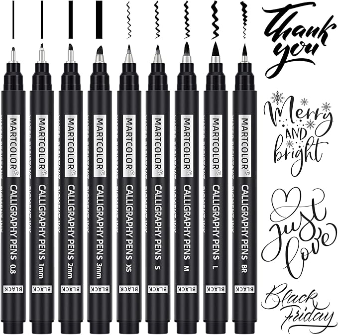 Calligraphy Pens, 9 Size Calligraphy Pens for Writing, Brush Pen Calligraphy Set for Beginners, Calligraphy Brush Pens, Hand Lettering Pen for Art Drawing, Sketching, Scrapbooking