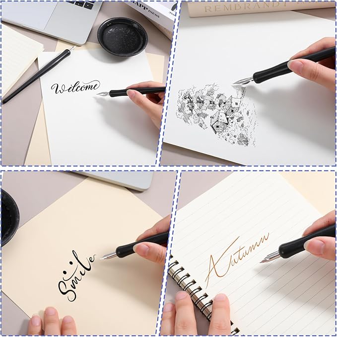 14 Pcs Dip Pen Set Comic Pen Nib Set 12 Stainless Steel Pens Nibs with 2 Wooden Drawing Pens Holder G-Pen Ink Nib for Calligraphy, Comics, Signatures, Drawings (Black)