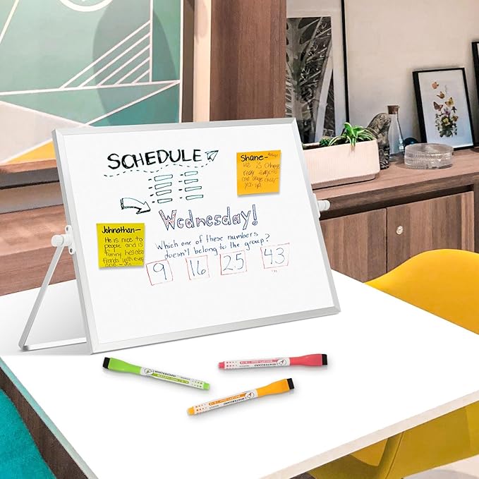 Dry Erase Magnetic White Board, 16" x 12" Double-Sided Desktop Whiteboard with Stand, Portable Small Whiteboard Set for Drawing, Office, Home