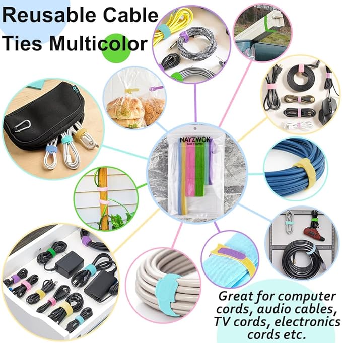 80pcs Cable Ties Reusable Macaron-inspired Color Wire Ties Cable Management Cord Ties Reusable for Electronics Hook and Loop Cable Ties for Computer 4 6 8 Inch with 6 Vibrant Colors