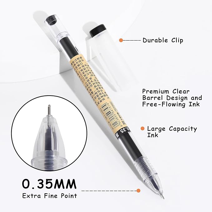 RIANCY Black Gel Ink Pens Japanese Style Stationery for Premium Journaling, 0.35mm Extra Fine Point Tip, No Smudge Japanese Ink Pens Quick Drying for Thin Notebook Paper Office School Supplies 12 Pack