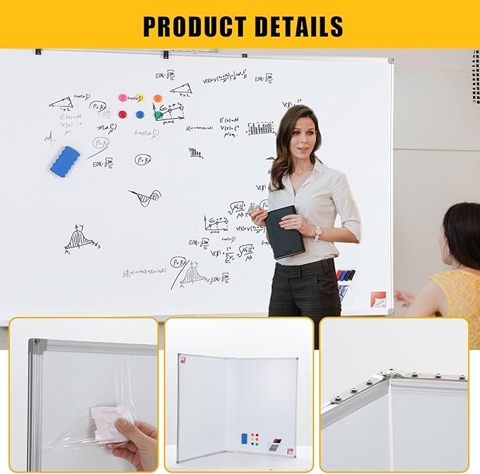 Magnetic Whiteboard 60x40 Inch - Large Dry Erase Board for Wall with Aluminum Frame & Deep Pen Tray - Smooth Writing Surface for Office, Classroom, Home & Conference Room
