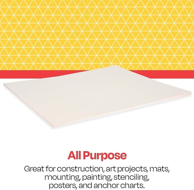School Smart Railroad Poster Board Paper, 22 x 28 Inches, 4-Ply, White, Pack of 100