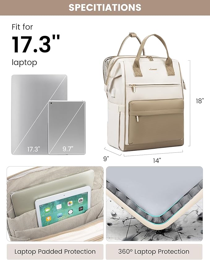 LOVEVOOK Laptop Backpack for Women, 17 Inch Work Teacher Nurse Bag with Laptop Compartment, Large Capacity Business Computer Backpack Purse with USB Port, Stylish Casual Daypack for Travel
