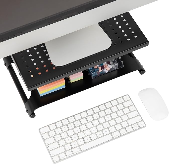 Mind Reader Monitor Stand, Ventilated Laptop Riser, Desktop Organizer, Storage, Office, Metal, 14"L x 12.5"W x 6"H, Black