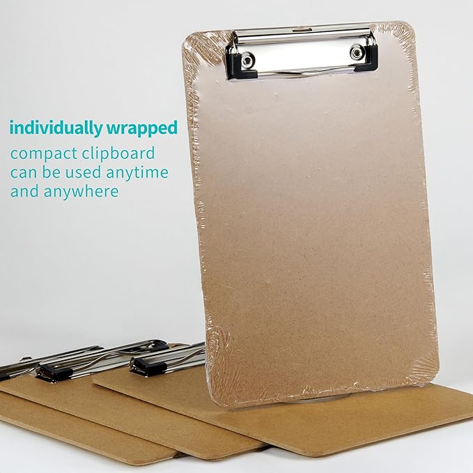 Binditek 30 Pack Mini Clipboards, Eco-Friendly Wood Hardboard with Low Profile Clip, 6 x 9 Inches Small Clipboards for Home, Office, School Classroom Supplies, Brown