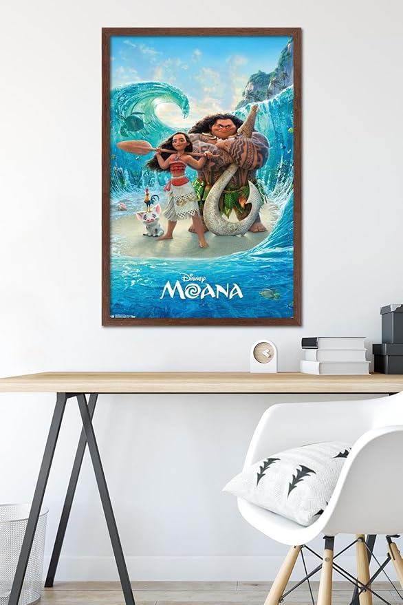 Disney Moana - Ocean Floor Wall Poster, 34L" x 22.4W", Mahogany Framed Version