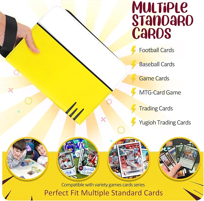 Binder 4 Pocket, Collectible Trading Card Album Fits 400 Cards, 50 Removable Sleeves, Portable Collection Holder, Game Case Book With Zipper for Gifts, Yellow