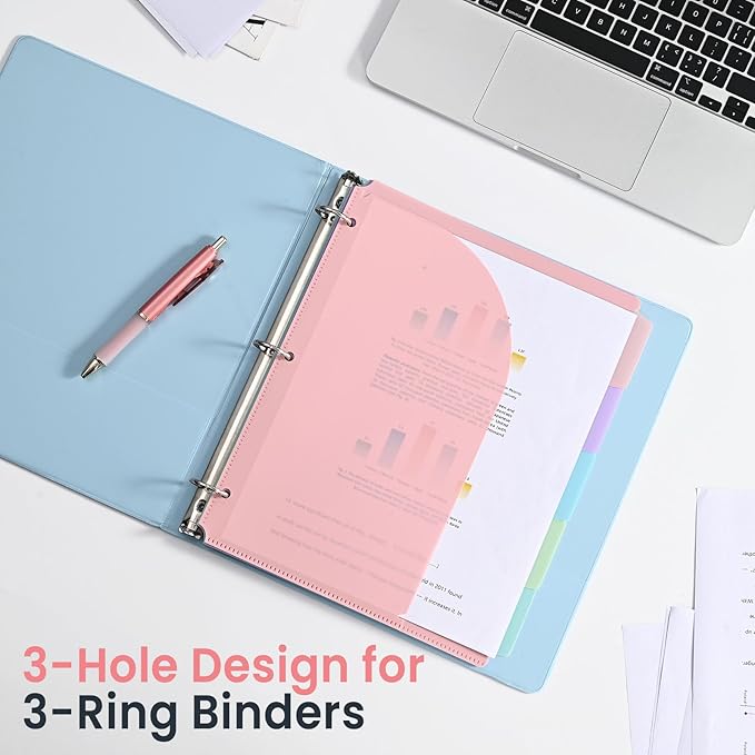 5-Tab Dividers for 3 Ring Binder, 15 Counts Binder Dividers Index with Pockets, 8.5 x 11'' Binder Dividers with 1/5 Cut Tabs for School Office (XY026) (3)