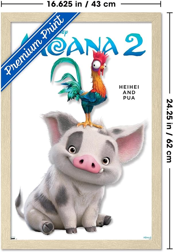 Disney Moana 2 - Heihei and Pua Feature Series Wall Poster, 22.4L" x 14.7W", Blonde Framed Version