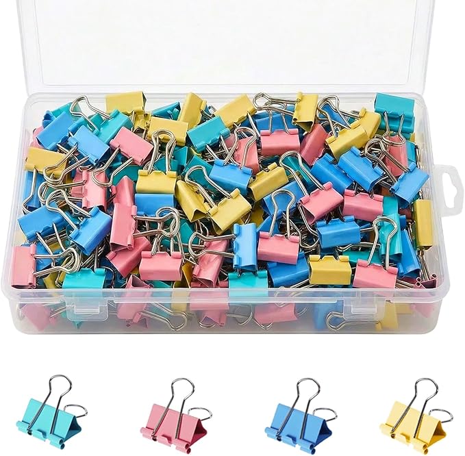 148Pcs Small Binder Clips Assorted Colored, 0.75 in/19mm Mini Binder Paper Clips Office Clips Office Supplies Desk, 3/4 Inch Cute Binder Clips, Small Paper Clamps for Home School Business (Colored)