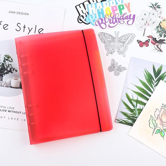 BAOFALI 3Pcs /Set A5 6 Ring Binder Cover Clean Transparent Soft PVC for Refillable Notebook Shell withMatte surfaceforStamp & Die Storage (Red)