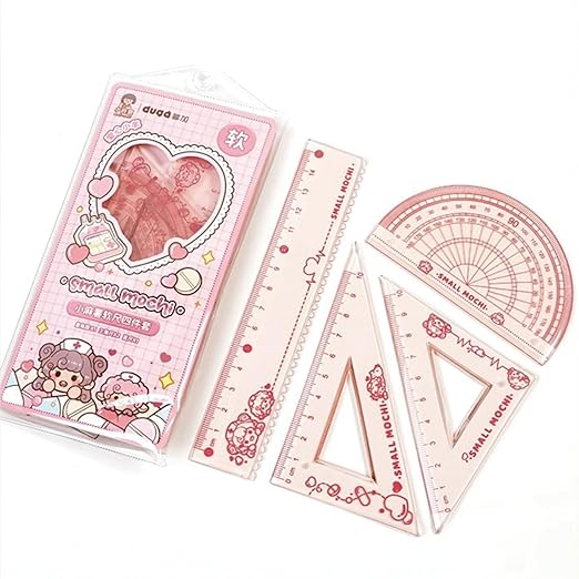 4 Pieces Flexible Ruler Set 15cm/6inch Straight Ruler Triangle Rulers Shatterproof Ruler Straight Edge Soft Bendable Rulers Protractor Math Geometry Tool School Office Supplies (Pink)
