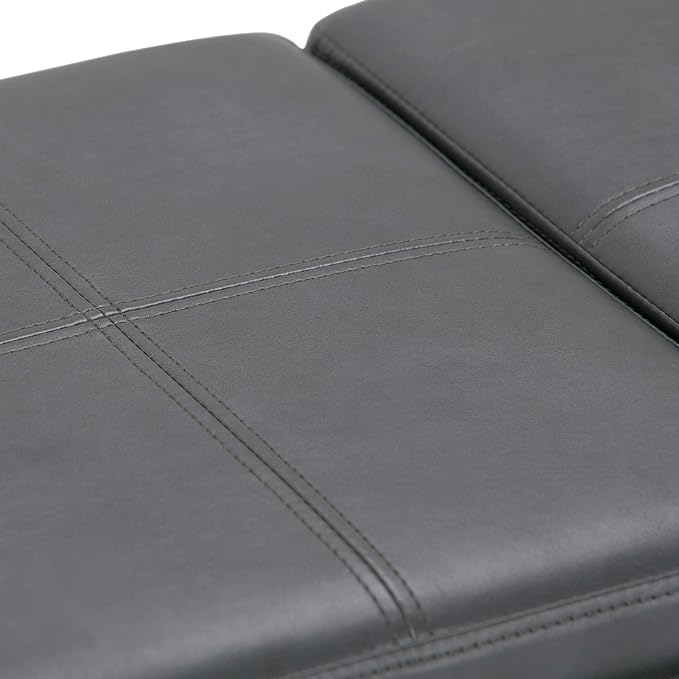 SIMPLIHOME Avalon Storage Ottoman - 42 inch Wide Upholstered Vegan Leather Rectangular Flip-Top Ottoman in Stone Grey, Contemporary Coffee Table Ottoman for Living Room with Hidden Storage