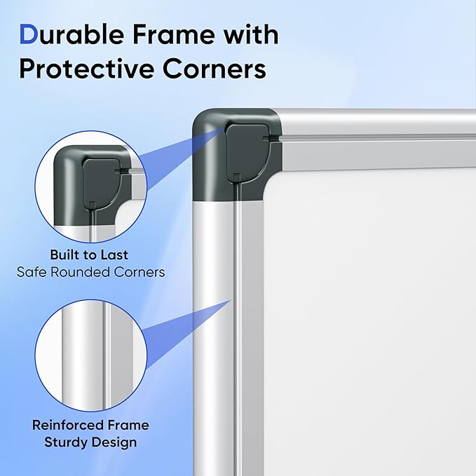 Magnetic White Board Hanging 36" x 24" for Wall, Dry Erase Board for Office, School, Home, Silver Frame, Includes Eraser, Markers, Magnets, Pen Tray
