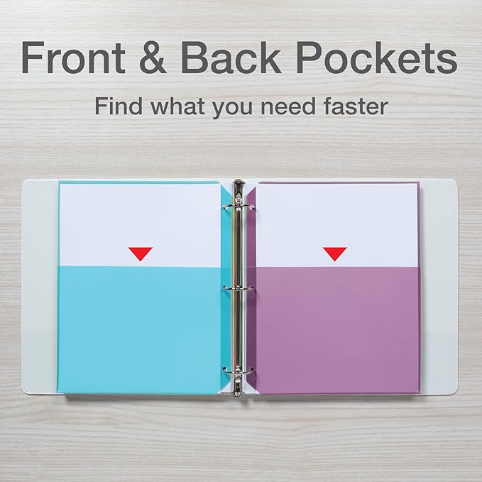 Oxford Poly Binder Dividers, Double Pocket, 3 Hole Punch Organizers, Pastel Colors, 5 Untabbed Non-Stick Organizers, Pack of 3 Index Dividers (59801)