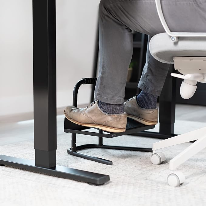VIVO Ergonomic Height Adjustable Foot Rest Relief Platform, Elevated Stool for Comfortable Sit to Stand Workstation, Non-Slip Surface, Portable, Home Office Classroom Use, Black, STAND-FT01