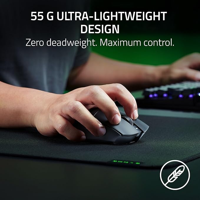 Razer DeathAdder V3 HyperSpeed Wireless Gaming Mouse: 55g Lightweight - USB C Charging - Up to 100 Hr Battery - Advanced 26K Optical Sensor - Gen-3 Optical Switches - 8 Programmable Controls - Black