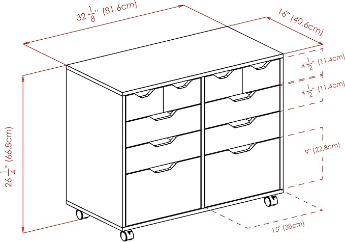 Winsome Halifax Storage Mobile Cabinets, 2 Doors, 4 Drawers, 4 Small Bins, for Home Office, Black