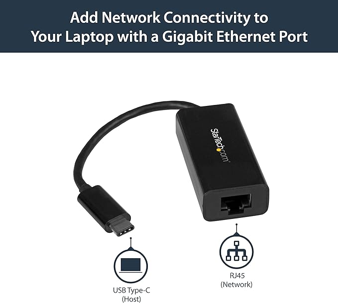 StarTech.com USB-C to Gigabit Ethernet Adapter, Thunderbolt 3 /4 Compatible, RJ45 LAN Network Converter, Windows & Mac