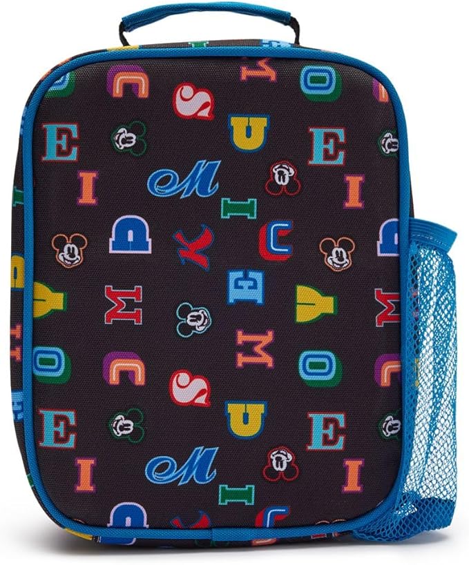 Disney Store Official Mickey Mouse Letters Insulated Lunch Box - Mickey Mouse Lunch Bag for Kids with Double Zip Pull, Embroidered Details, Screen Art, Mesh Pocket, ID Label - Perfect for School