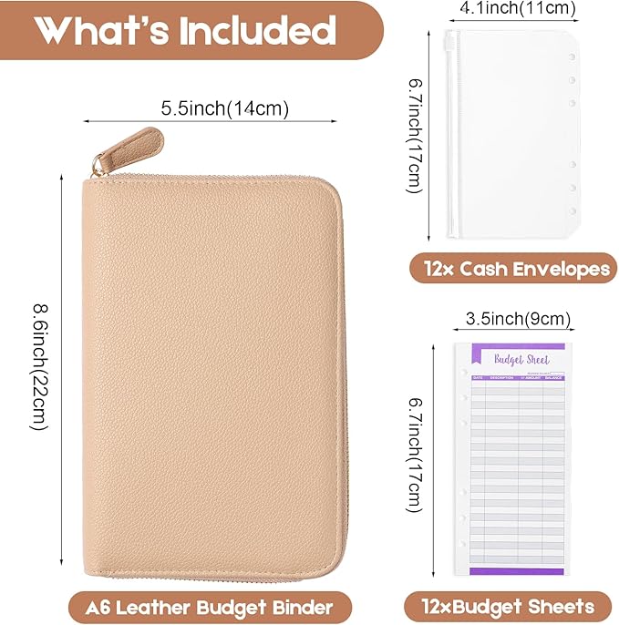 SEEKIND A6 Budget Binder, Money Saving Binder with Zipper Envelopes, PU Leather Wallet Budget Planner,Cash Envelopes and Expense Budget Sheets for Budgeting(Pink)