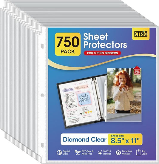 KTRIO Sheet Protectors 8.5 x 11 Inch, Clear Top Loading Page Protectors for 3 Ring Binder, Polypropylene Plastic Sleeves, Letter Size Document Protectors, Office & Home, 750 Pack